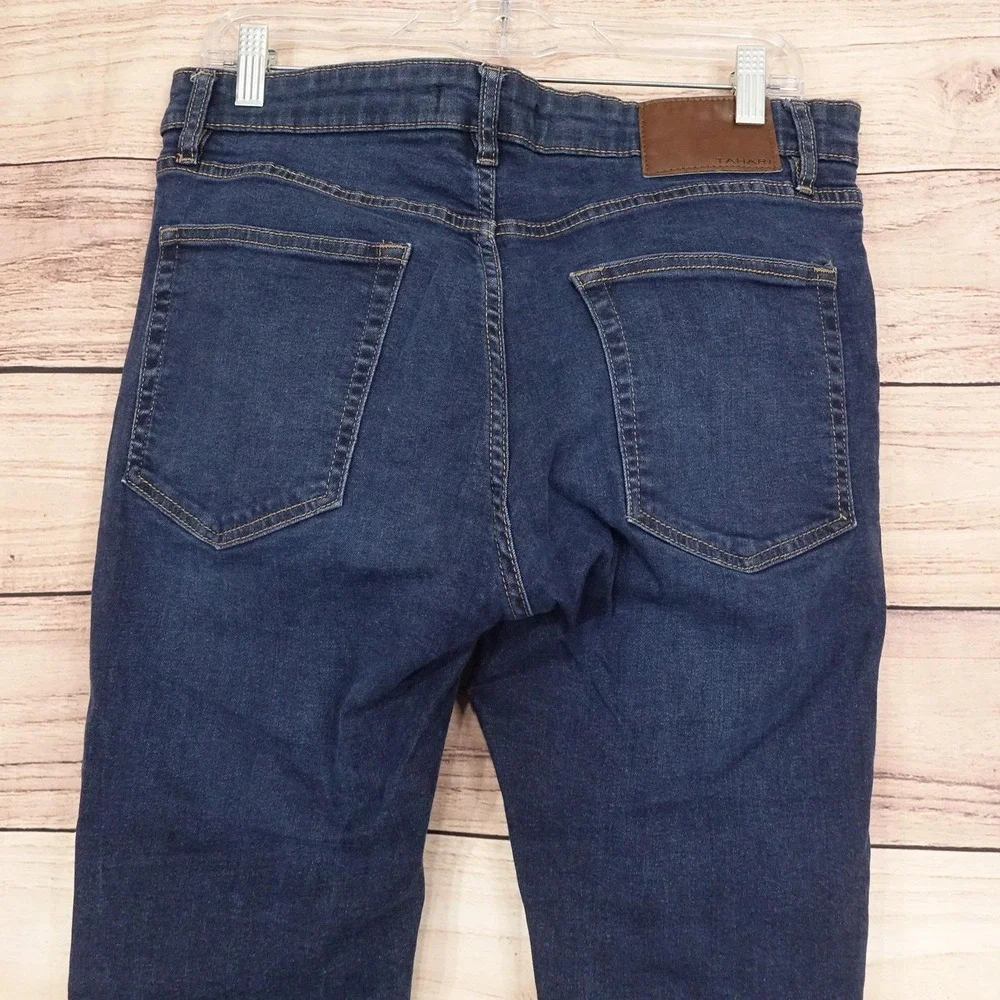 Tahari Jeans Mens Size 33 Blue Dark Wash Straight Regular Fit Stretch Denim